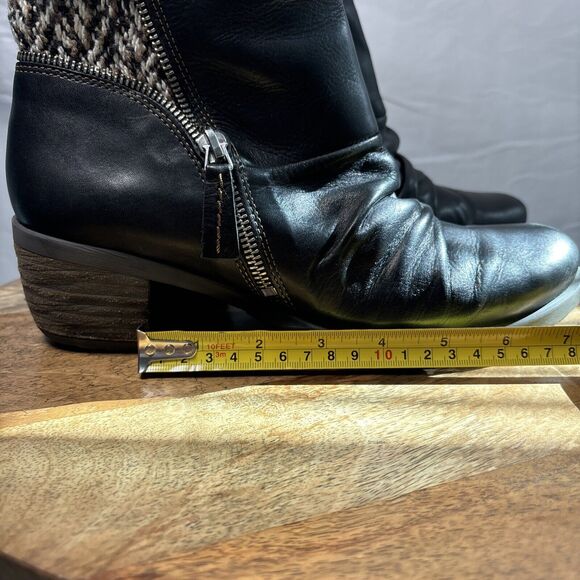 Boho Outdoor Leather Booties 7.5 Knit Cuff Side Zip Fall Ankle Boot - Picture 13 of 16